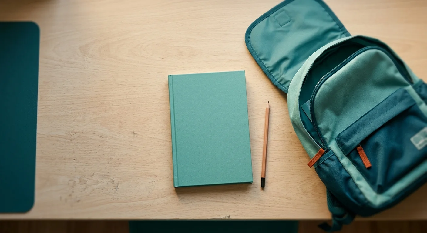 Mesa de estudio infantil con cuaderno de deberes cerrado, Ciudad Real