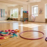 Sala de gimnasia rítmica con material de cintas y aros en BrainKids Ciudad Real